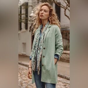 J Jill Double Knit Button Front Blazer in Green